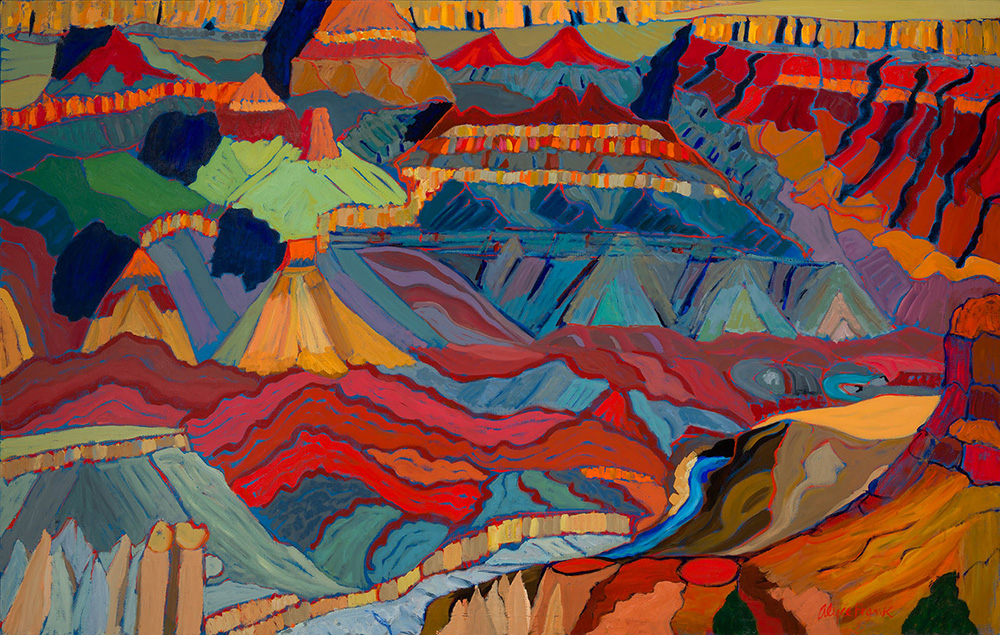 Alyce Frank, Grand Canyon #5, Oil on linen, 43 1/8 x 67 1/2 in. Gift of the Artist. Harwood Museum of Art Collection. Object 1998.0020.0000.